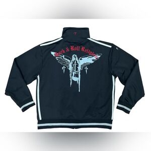 Fender The Collection by DuVinci Men Track Jacket Black Rock and Roll Religion M